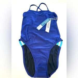 Jolyn Clothing Royal Blue One-Piece Swimsuit with rainbow Accents